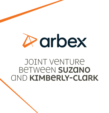 Logotipo da Arbex com texto sobre Suzano e Kimberly-Clark lançando joint venture.