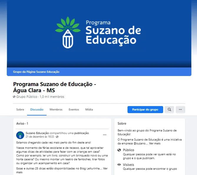 Com apoio da Suzano, Educação mobiliza mais de mil pessoas pelas redes sociais em Água Clara (MS)