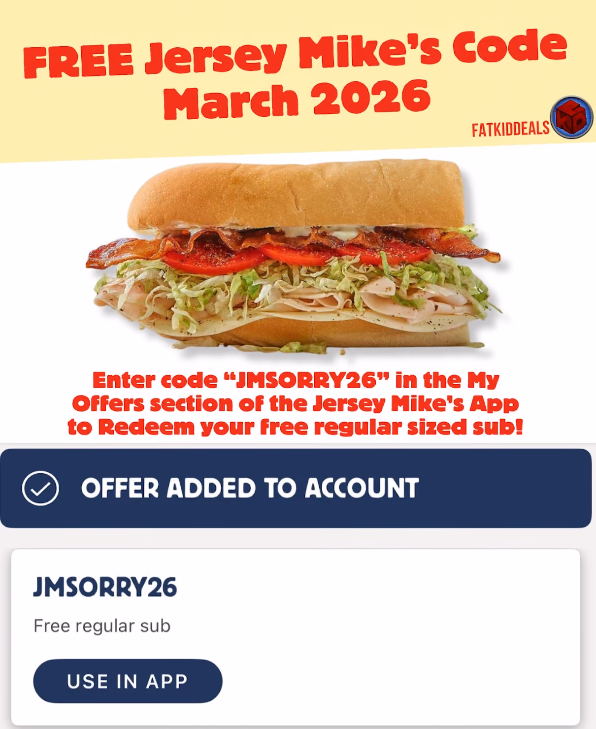 Jersey Mike's Free Sub