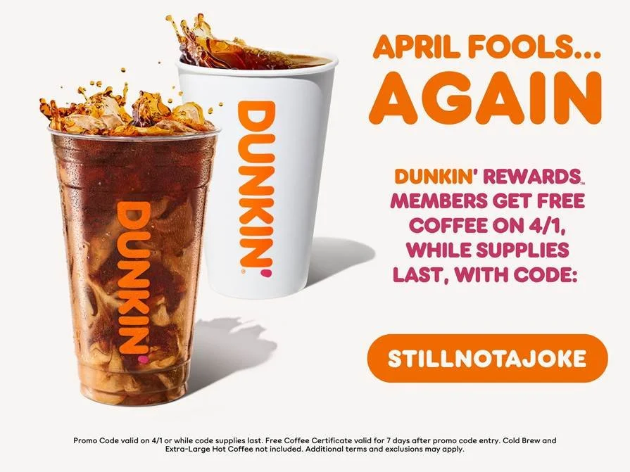 April Fools Day: Free Dunkin’ Coffee
