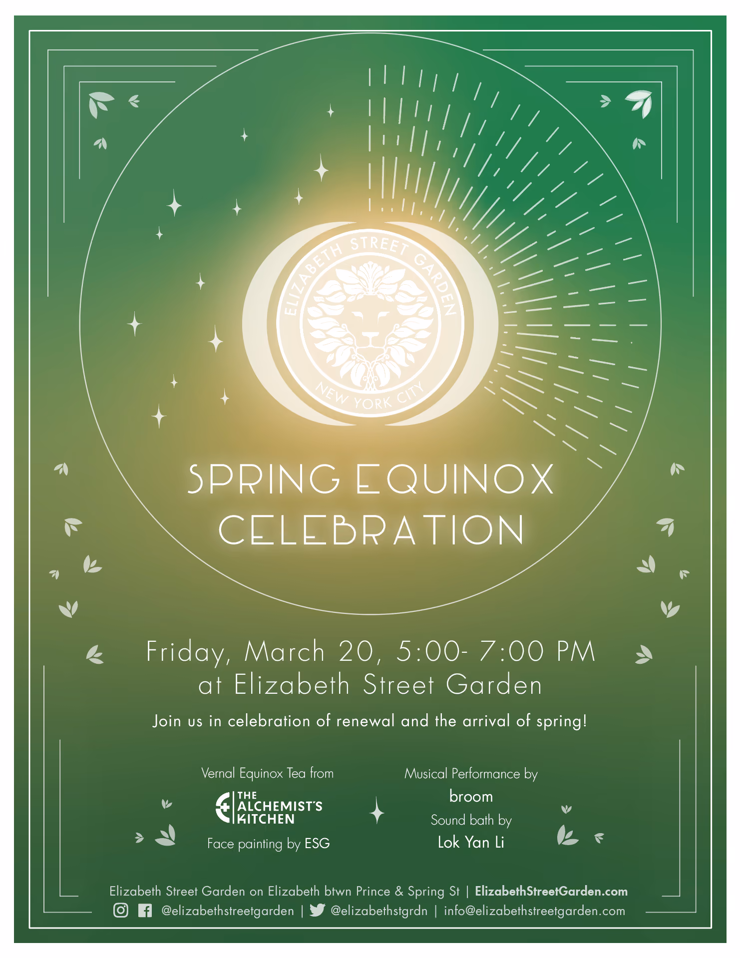 Elizabeth Street Garden SPRING EQUINOX CELEBRATION