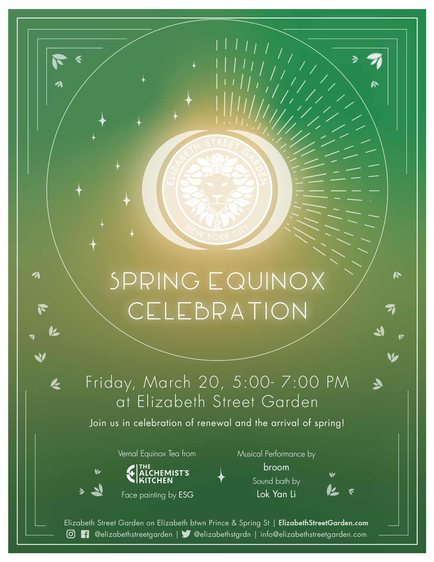 Elizabeth Street Garden SPRING EQUINOX CELEBRATION