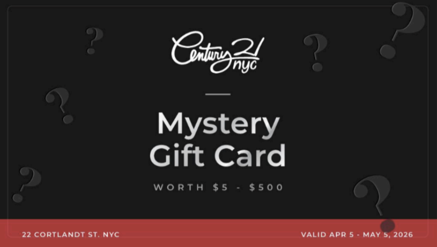 Century 21 10,000 Mystery Gift Cards