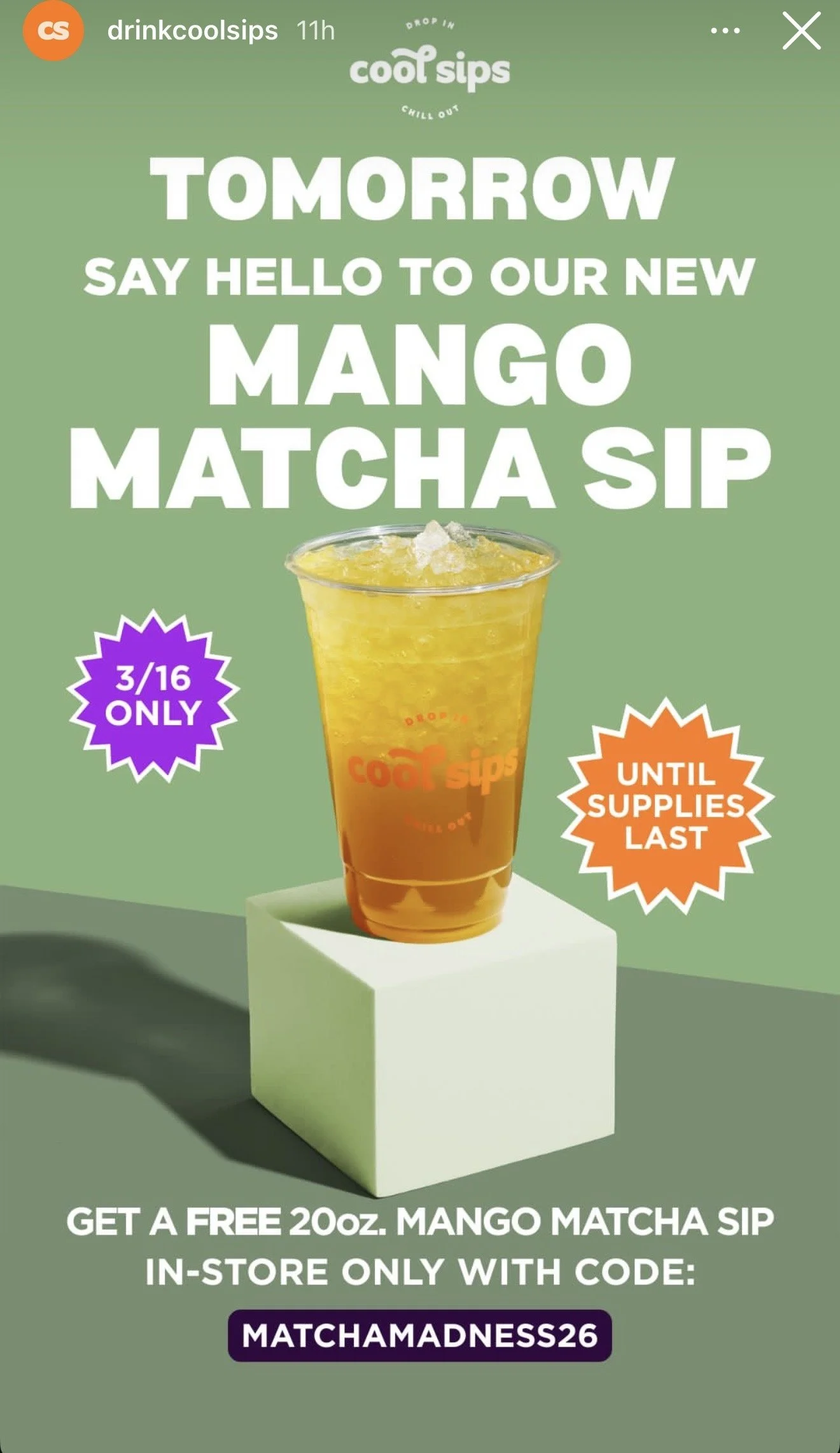 Cool Sips Free Mango Matcha