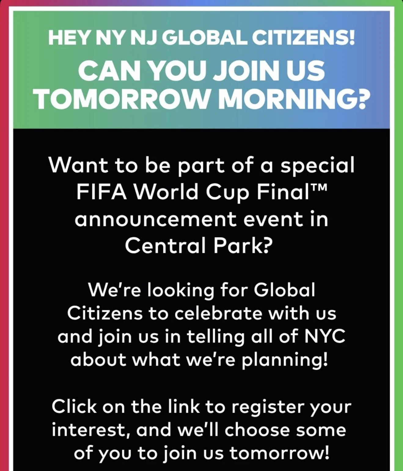 Global Citizen FIFA World Cup Announcement in Central Park