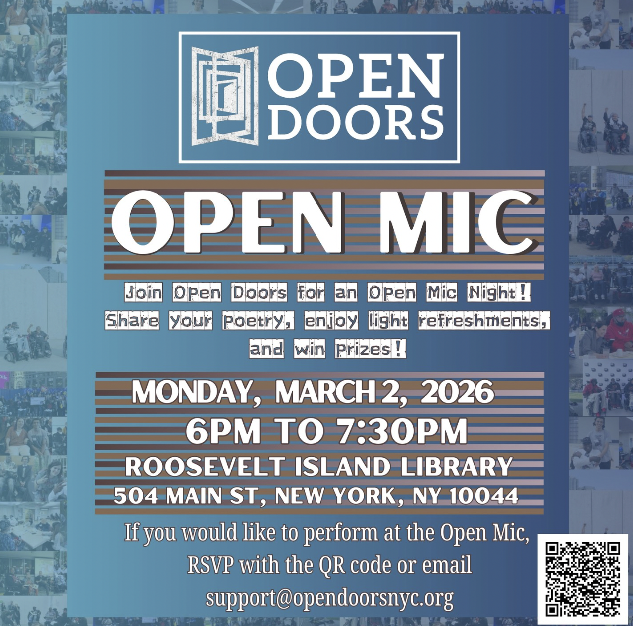 OPEN DOORS x Roosevelt Island Library Open Mic