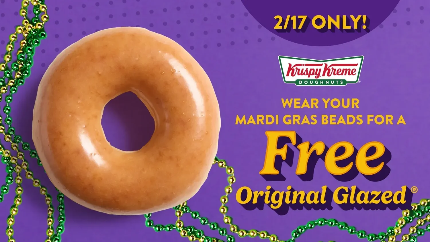 Krispy Kreme Free Doughnut with Mardi Gras Beads