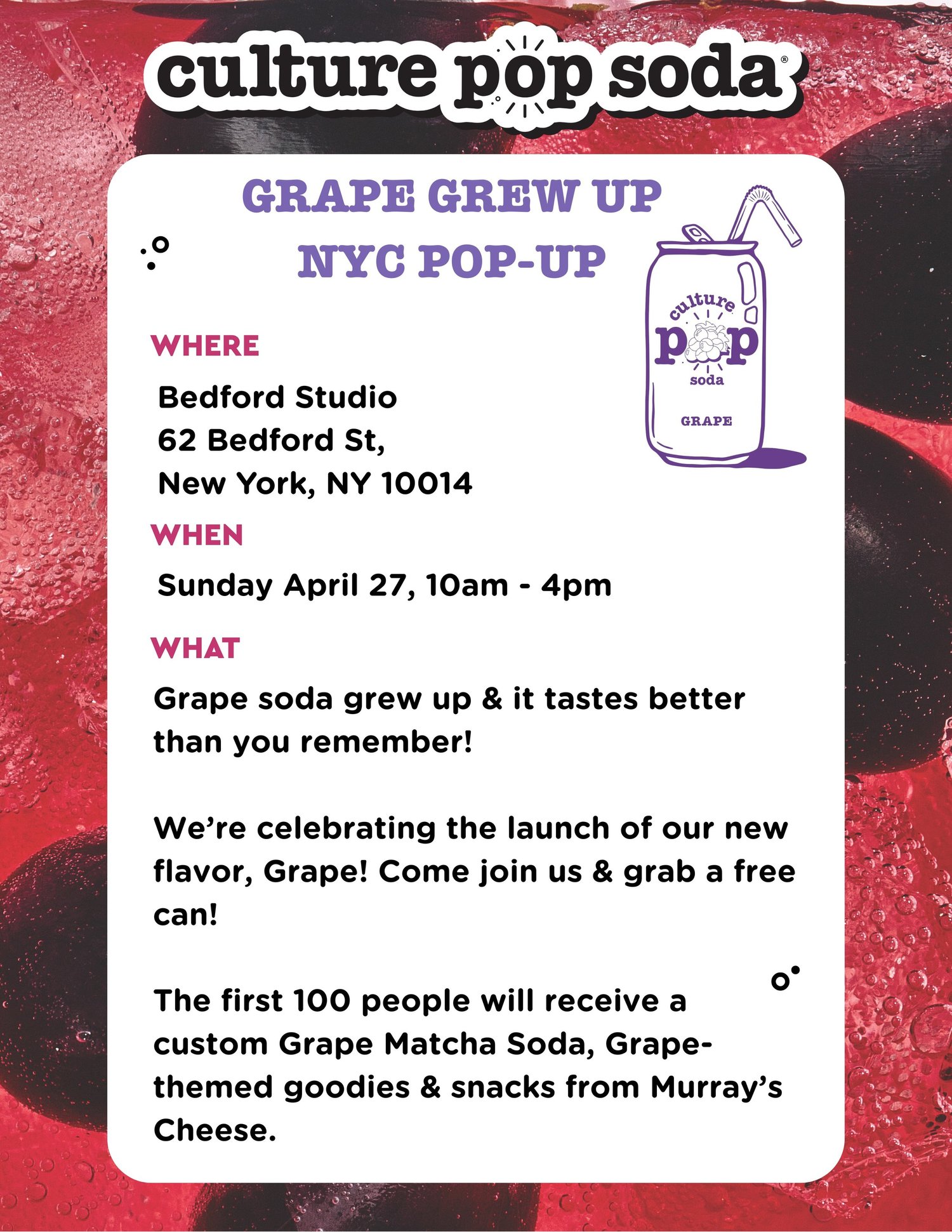 Culture Pop Soda NYC Grape Pop-Up