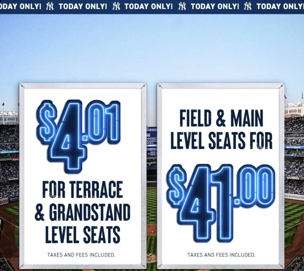 Yankees $4.01 Tickets