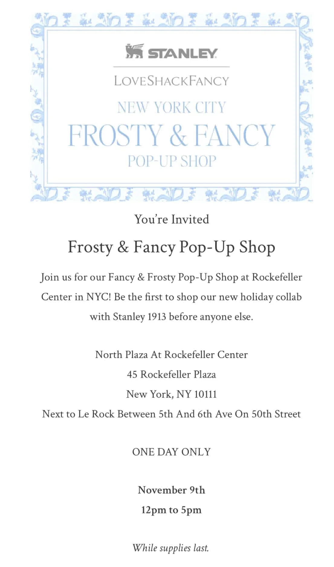 Stanley x LoveShackFancy Frosty & Fancy Pop-Up Shop