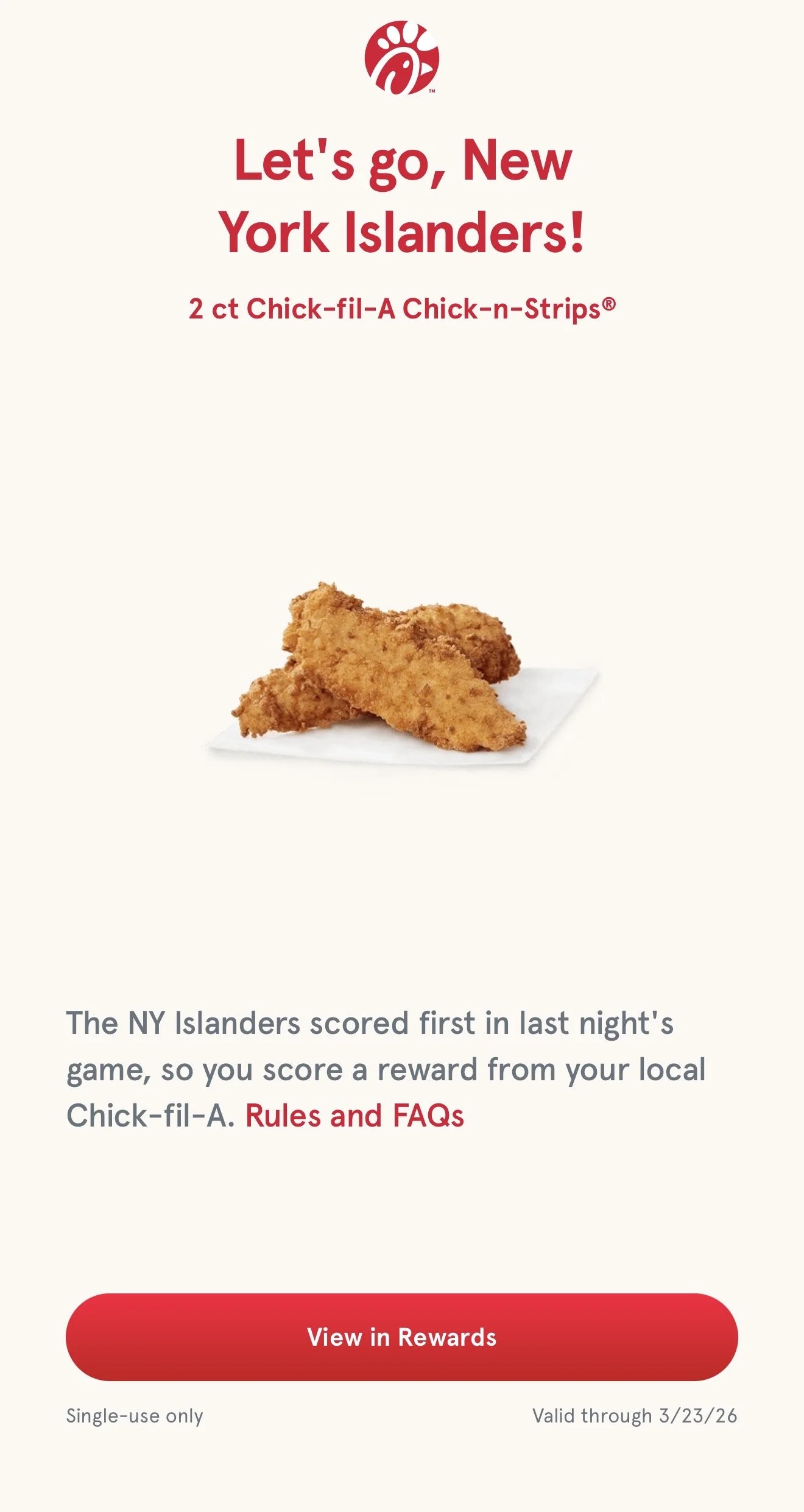 Chick-Fil-A Islanders Win Free Chick-n-Strips