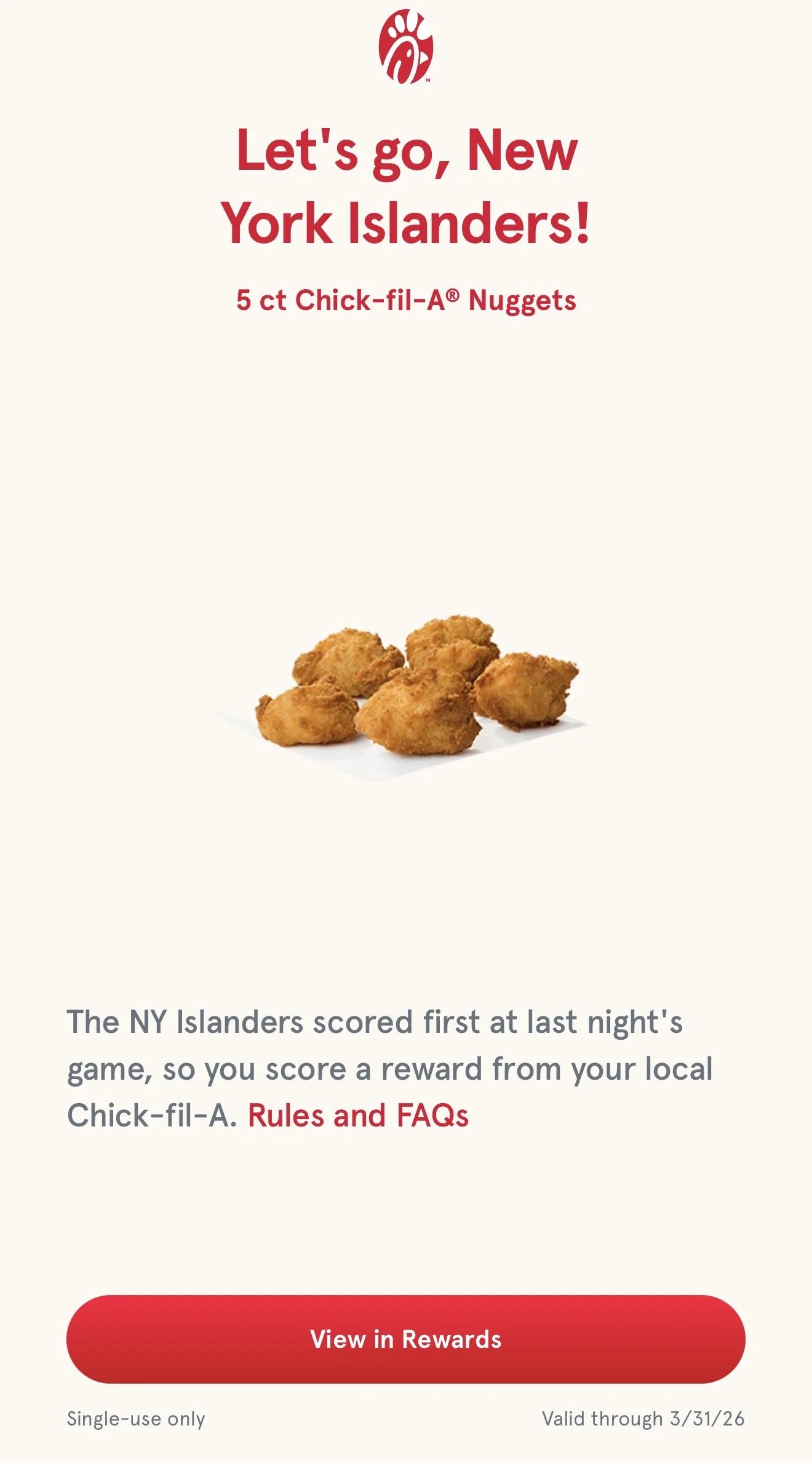 Chick-Fil-A Islanders Win Free Nuggets