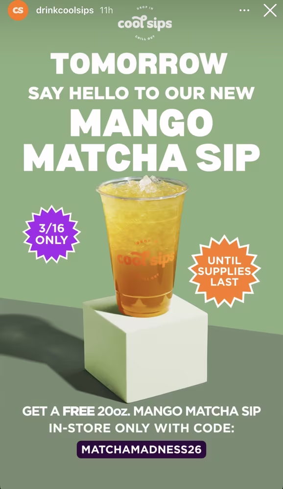 Cool Sips Free Mango Matcha