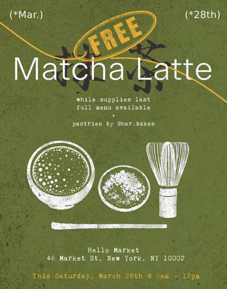 Free Matcha Latte from Casa Sui