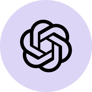 OpenAI logo with an interwoven geometric design inside a purple circle.