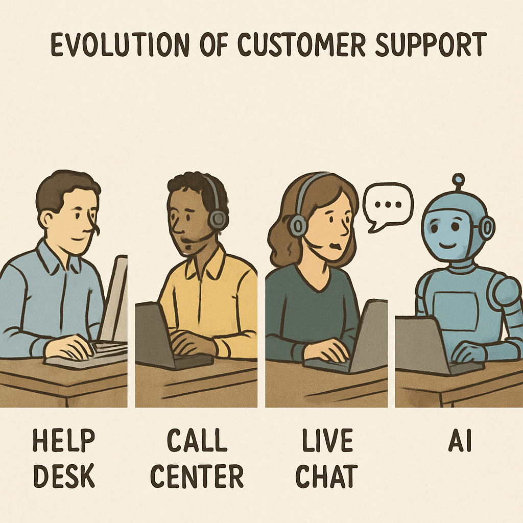 Evolution of customer support from help desk software to AI