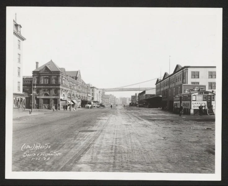 SOUTH Street and fulton street, manhattan. Circa 1928.