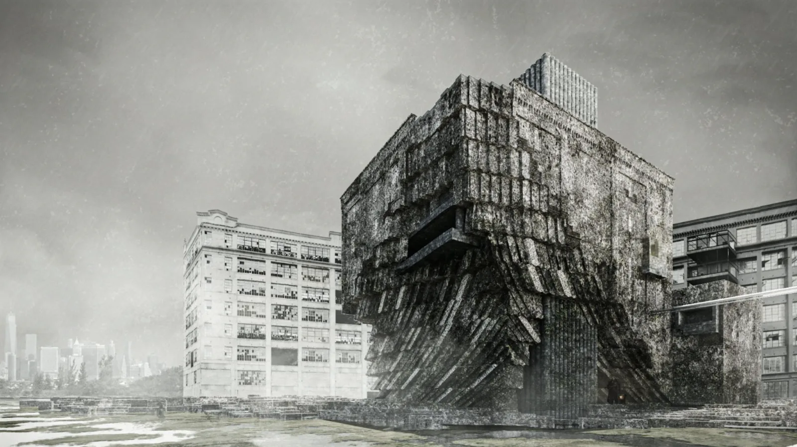 Architectural rendering of a nature-based shoreline structure