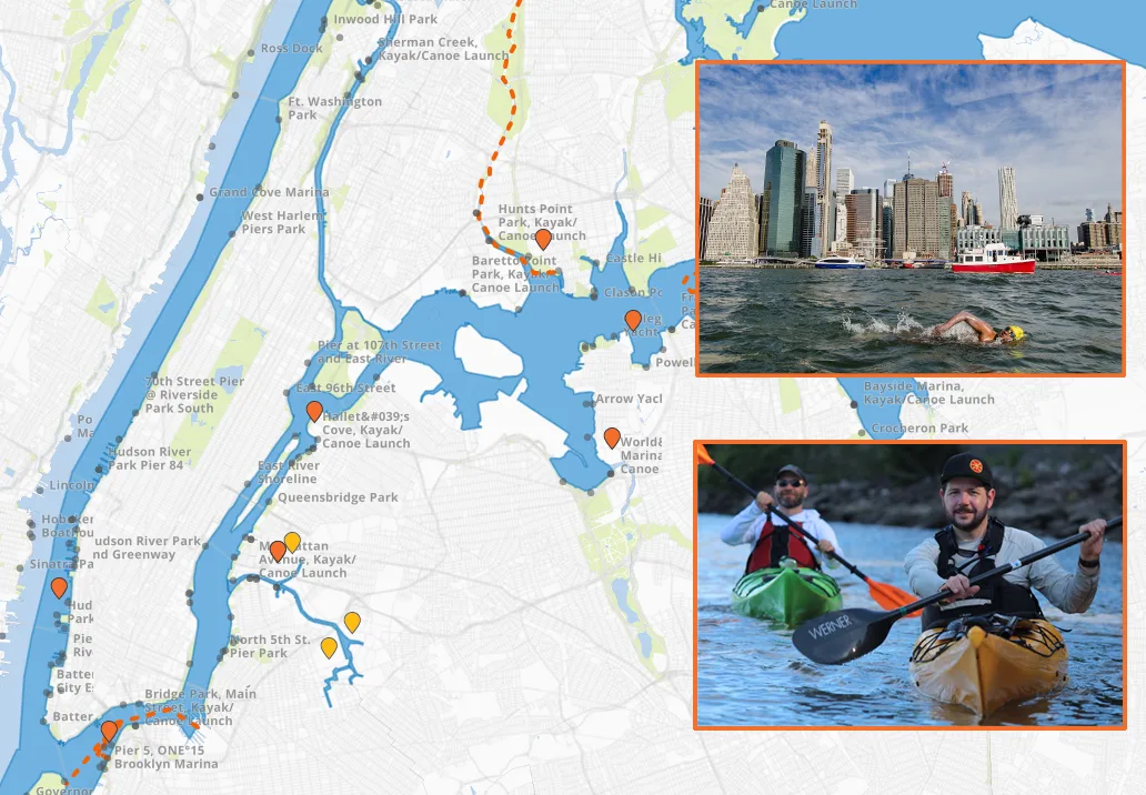 Map of community water-quality testing locations around New York Harbor