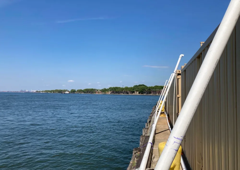 View of New York Harbor from the side of a ferry