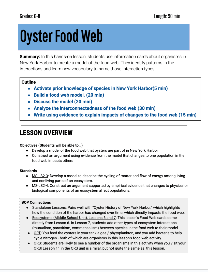 6-8 Food Web — Lesson Plan