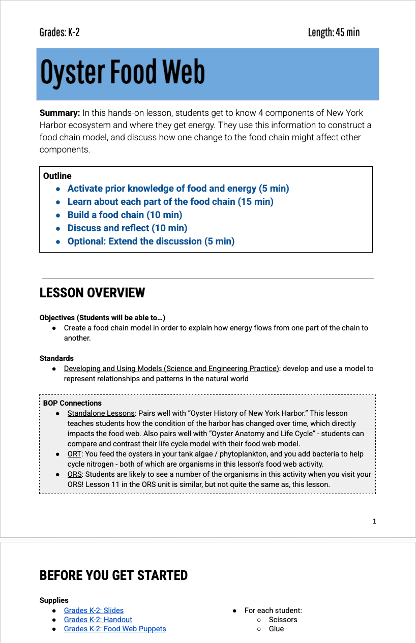 K-2 Food Web — Lesson Plan