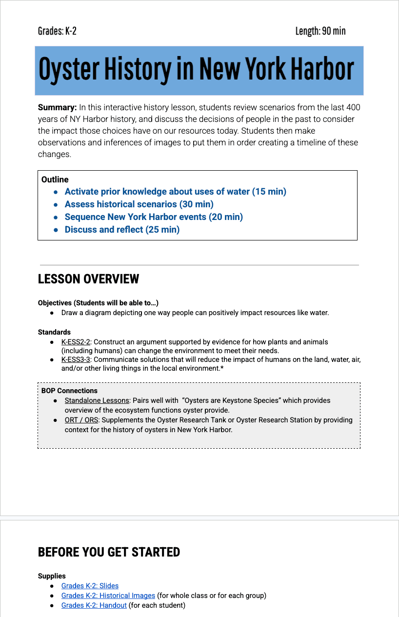 K-2 History — Lesson Plan
