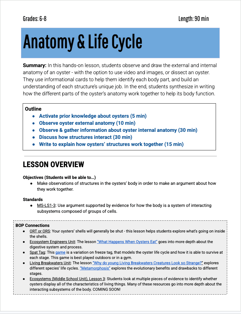 6-8 Anatomy — Lesson Plan