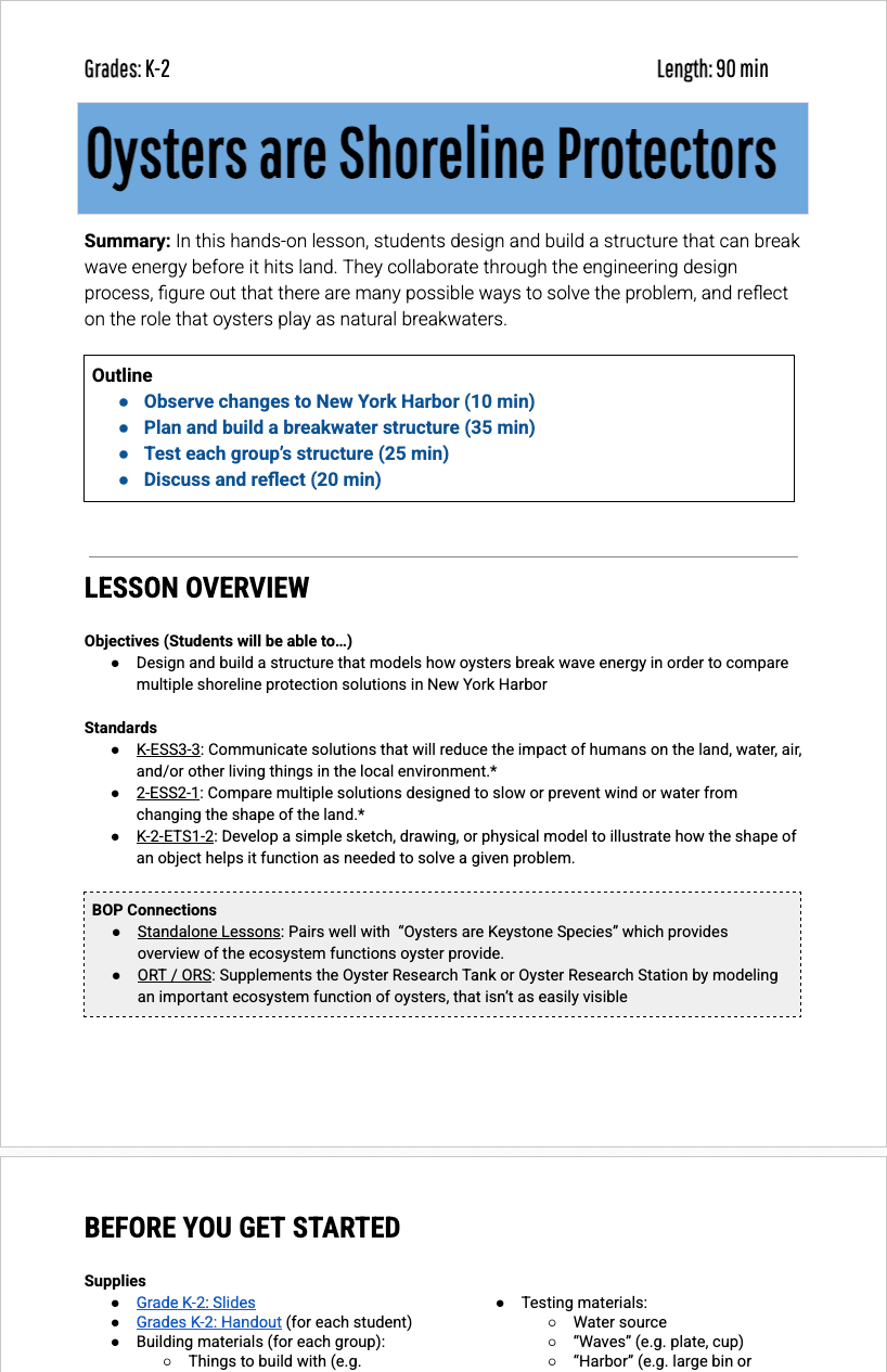 K-2 Shoreline — Lesson Plan