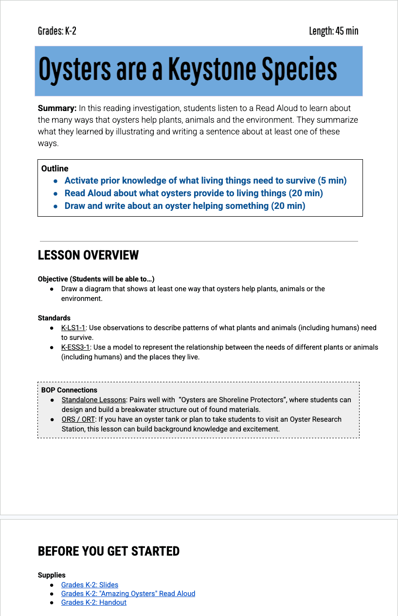 K-2 Keystone — Lesson Plan