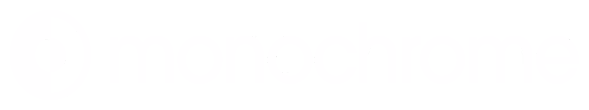 White logo with monochrome text