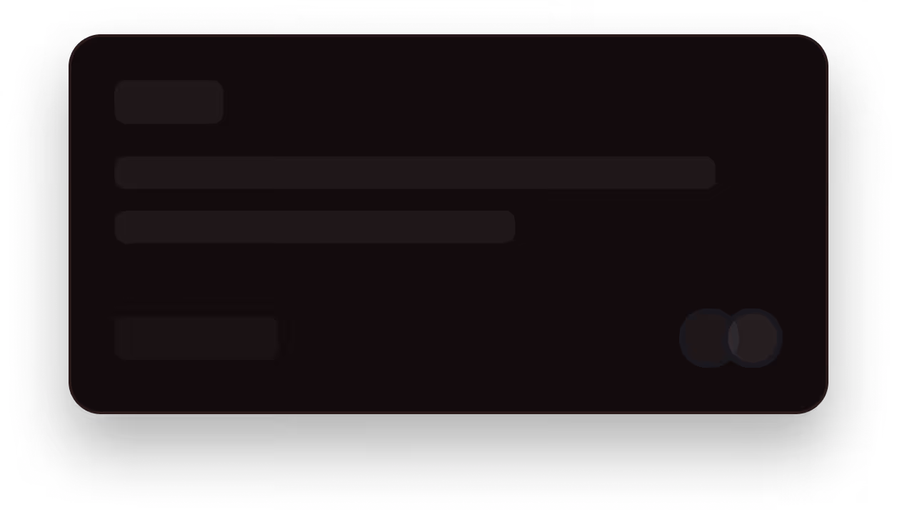 Dark credit card graphic with two overlapping circular chip elements on the right bottom corner.