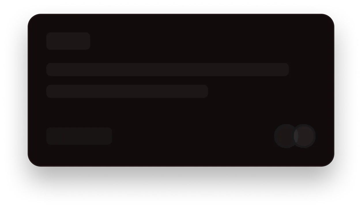 Minimalistic black credit card with faint embossed details and Mastercard logo in bottom right corner.