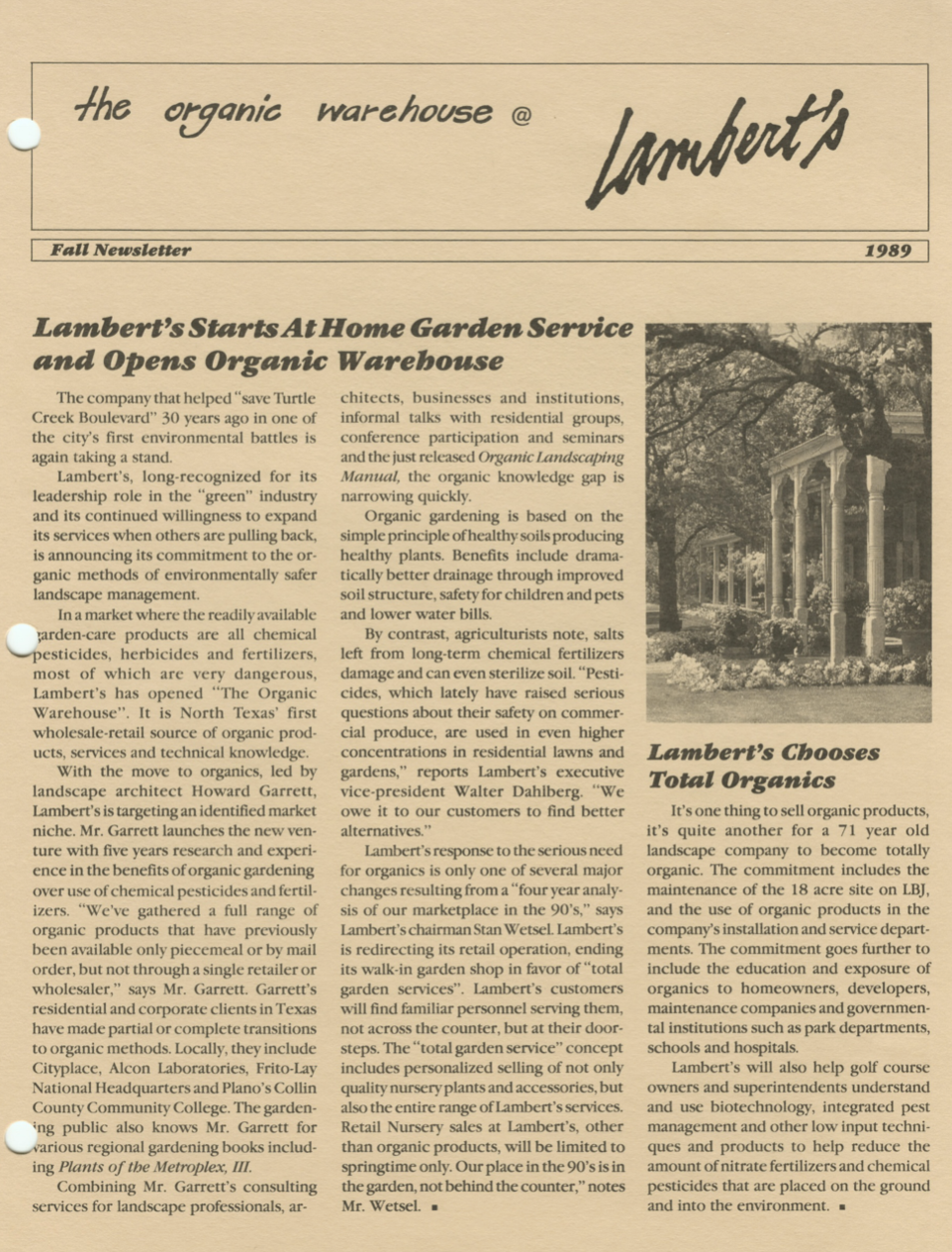 Lambert's goes organic 1989