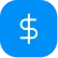 White dollar sign icon on a blue hexagonal background.