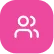 White icon of three people representing a team on a pink circular background.