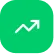 White upward trending arrow and line chart icon on a green rounded square background.