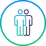 Person icon with a checkmark inside a circular gradient frame.