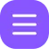 White hamburger menu icon with three horizontal lines on a circular purple background.