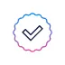 Badge icon with a checkmark inside, representing approval or certification.