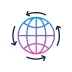Globe with six curved arrows surrounding it, representing global exchange or connectivity.