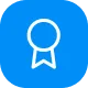White award ribbon icon on a blue circular background.