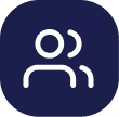 Icon depicting two user silhouettes representing a group or community.