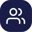 Icon depicting two user silhouettes representing a group or community.