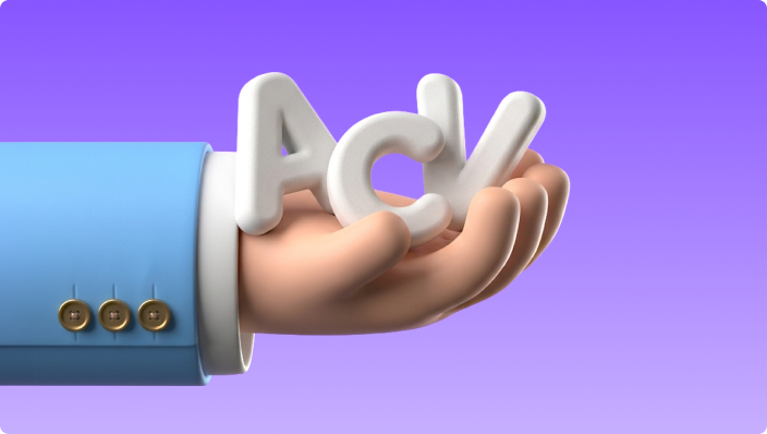 3D illustration of a hand holding white letters A, C, and V against a purple gradient background.