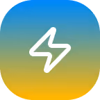 White lightning bolt icon centered on a blue to orange gradient rounded square background.