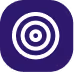 White concentric circles icon on a rounded dark purple square background.