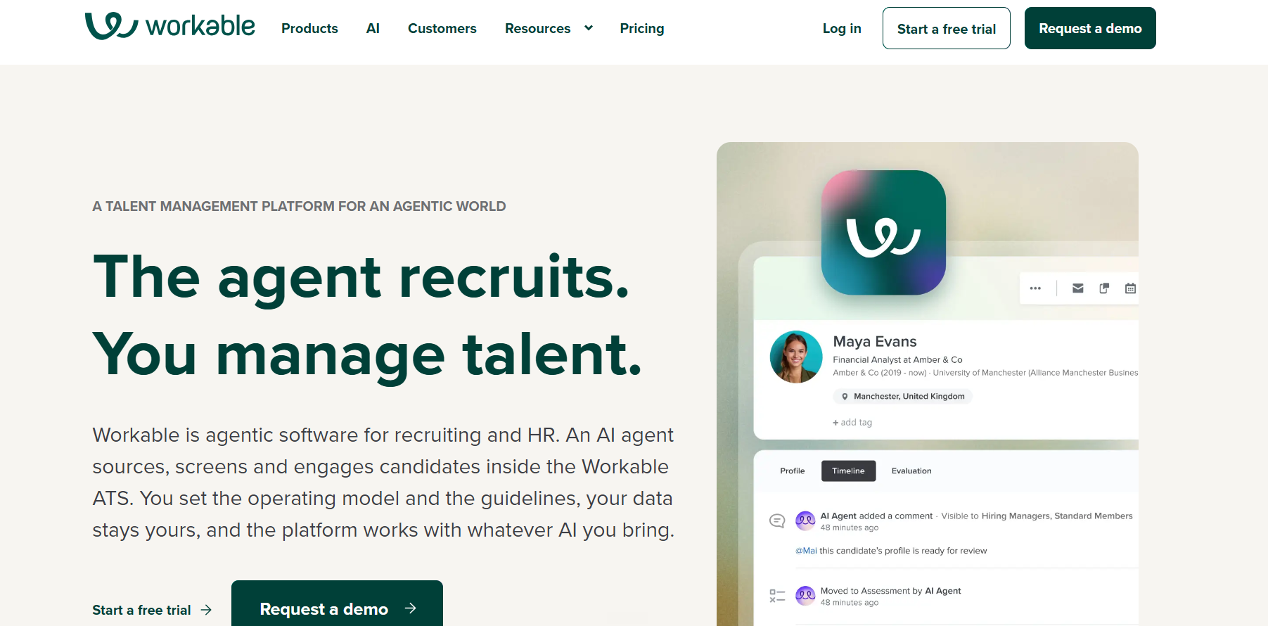 Workable candidate management platform interface screenshot