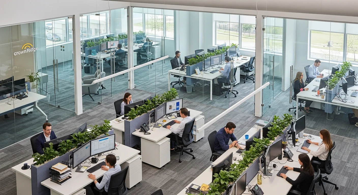 Global organization office aerial view representing international HR operations