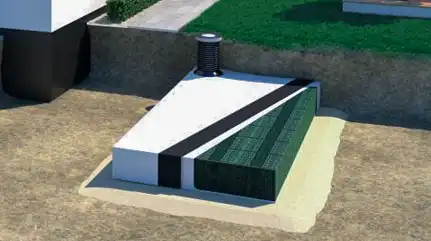 Querschnittgrafik Wasserspeicherrigole im Boden